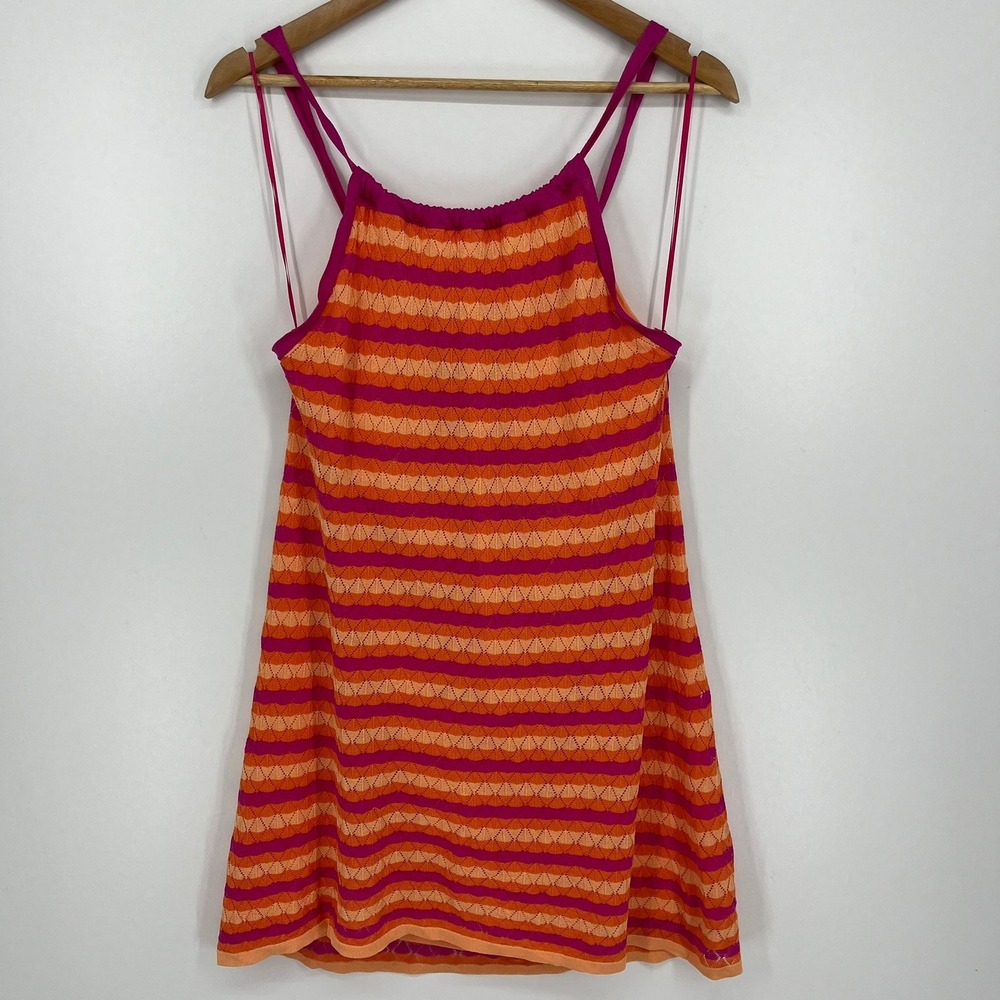 Trina Turk Womens Pink Orange Chevron Pointelle Knit Halter Top Size M